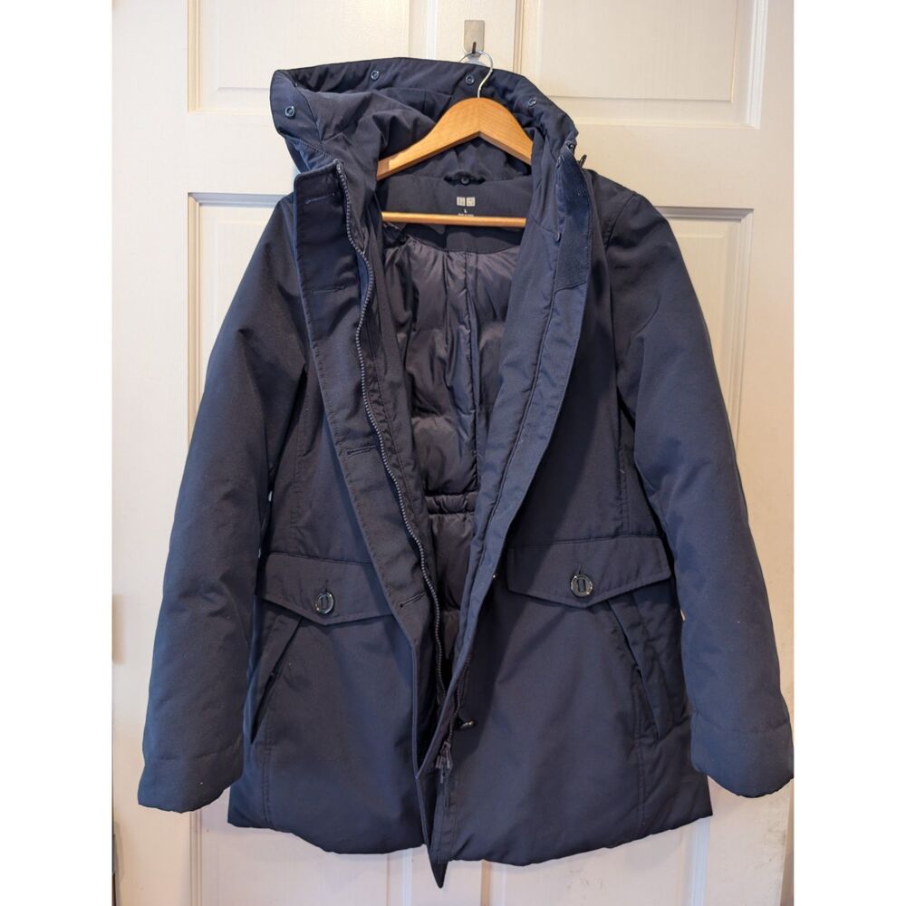 UNIQLO Women's Blue Long Jacket Coat L Warm Fisherman Classic Winter